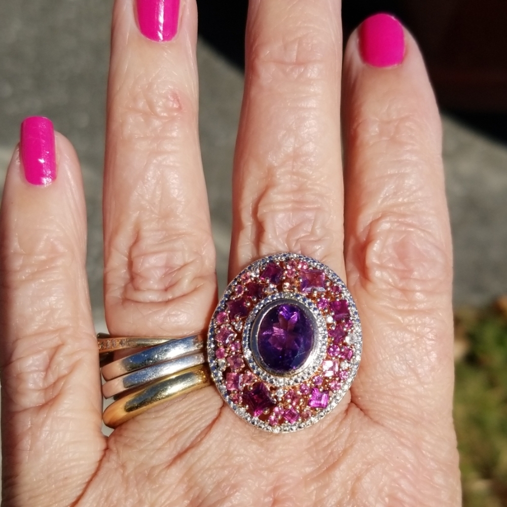 Genuine purple and pink amethyst w/white zircon vintage ring from Shop HQ
